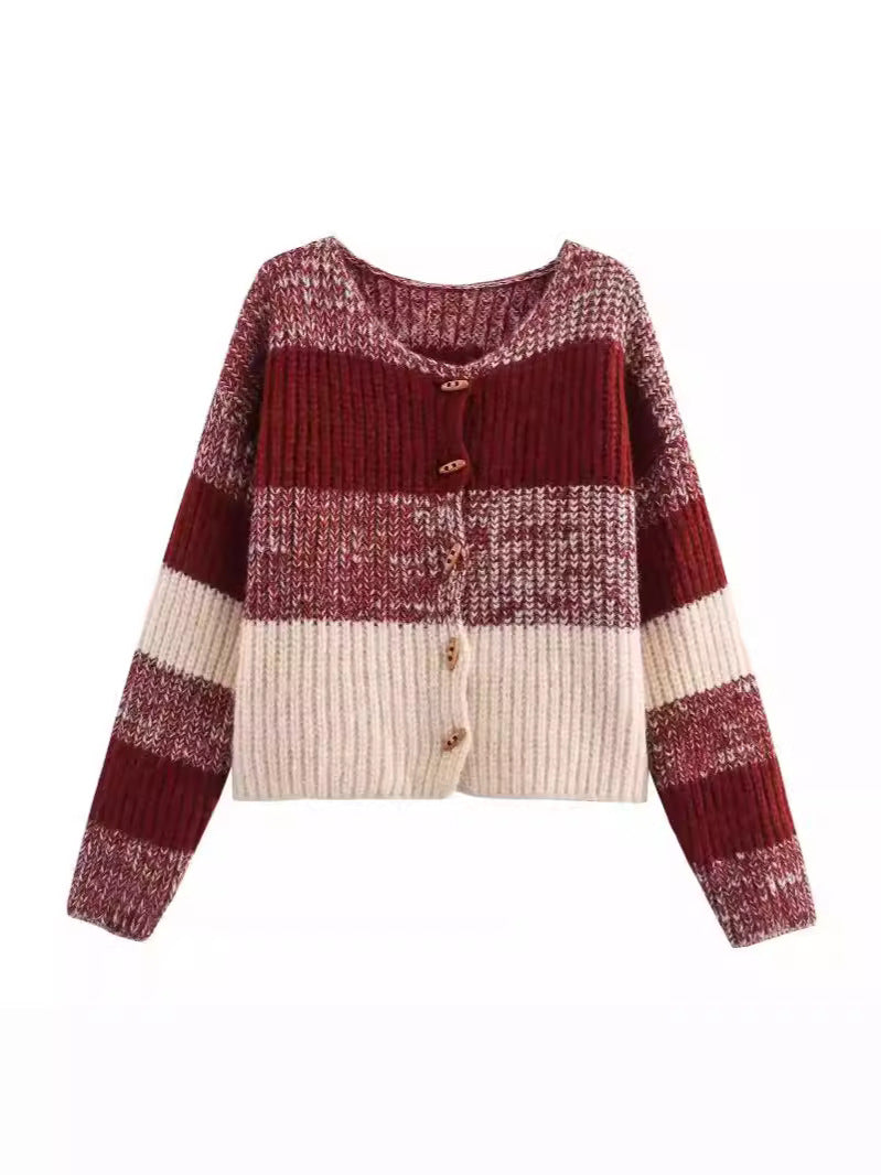 Women's cardigan with elastic rib design and wooden buttons NOVAE
