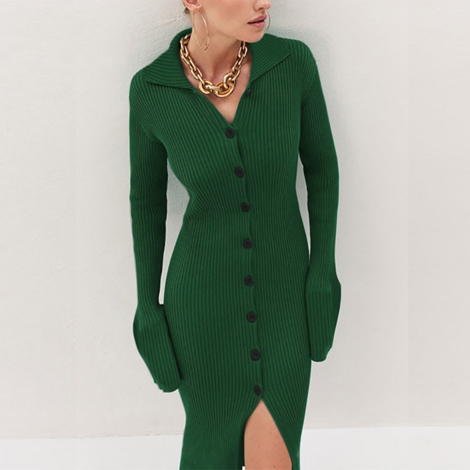 Women's Ribbed Knit Dress with Buttons and Side Straps NOVAE