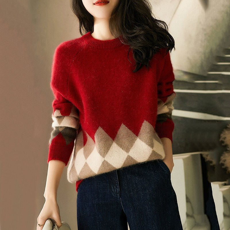 Women's casual knit sweater with a modern diamond pattern and soft material NOVAE