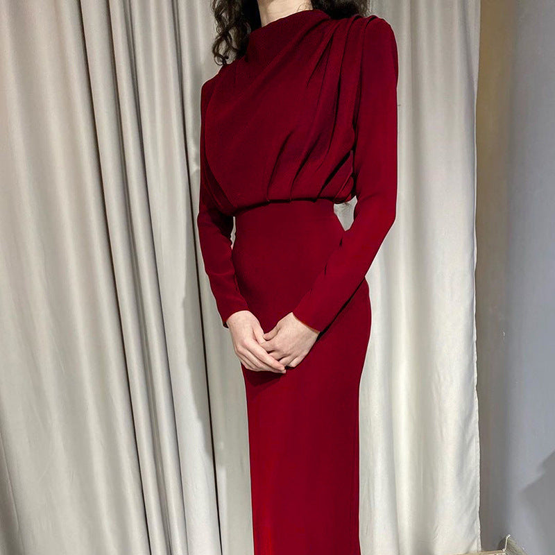 Women's Elegant figure-hugging dress with high neckline and ruching NOVAE