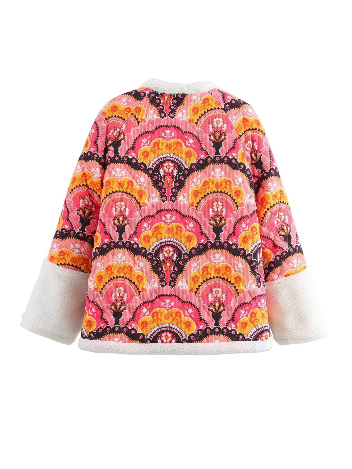 Women's quilted transitional jacket with floral pattern and cozy fleece NOVAE
