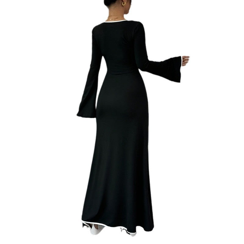 Women's Elegant Maxi Dress with Wide Sleeves and Square Neckline NOVAE