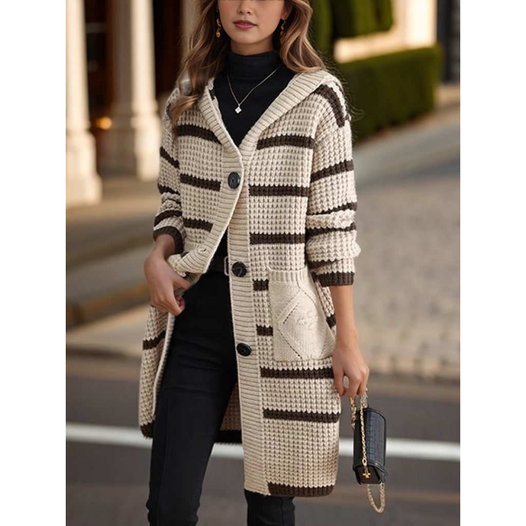 Women's knitted coat with hood and pockets NOVAE
