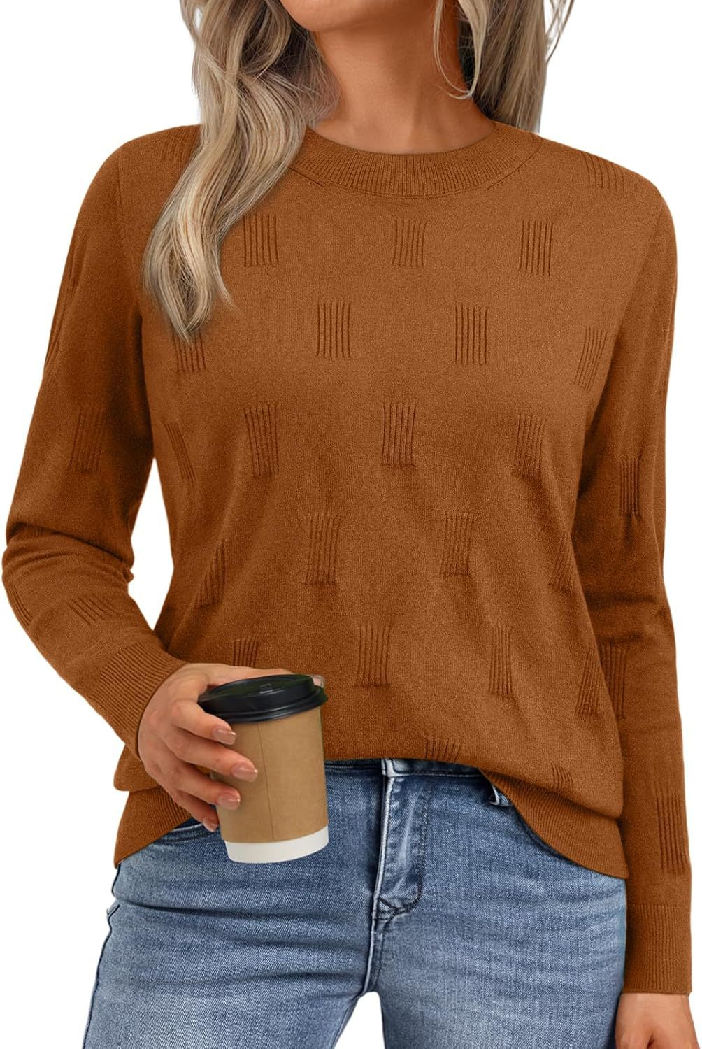 Women's knitted sweater with a textured pattern and relaxed fit NOVAE