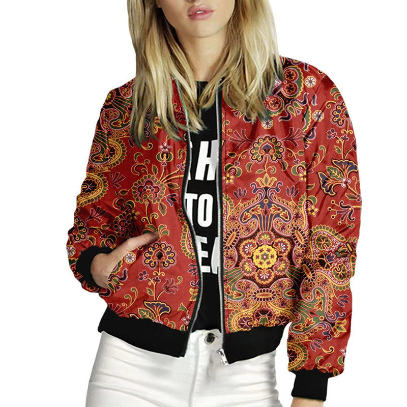 Women's trendy bomber jacket with colorful mandala pattern NOVAE