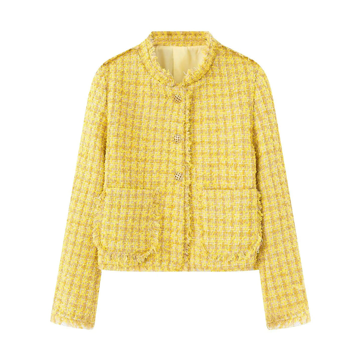 Women's stylish short jacket in a structured tweed design with decorative buttons NOVAE