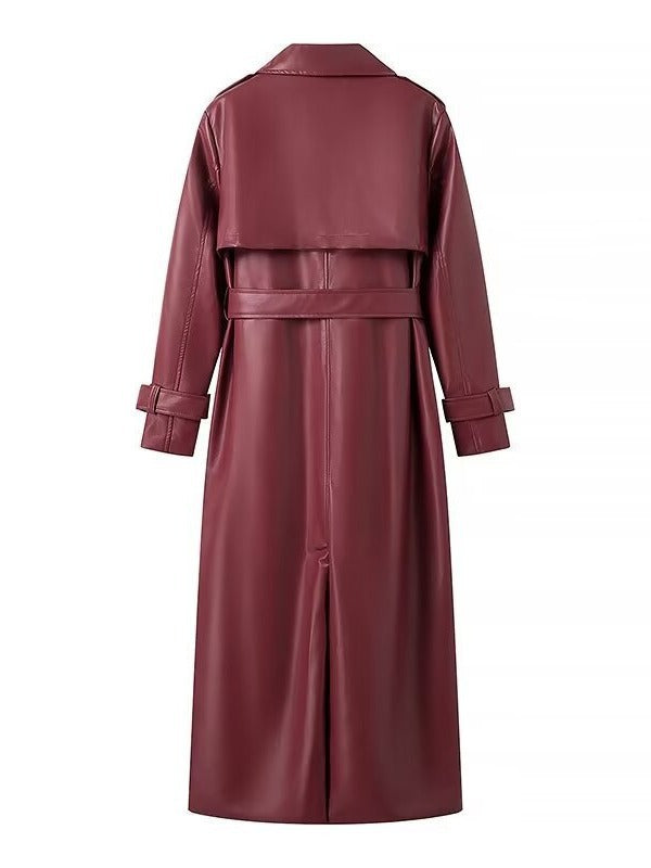 Women's faux leather trench coat with adjustable belt and chic collar NOVAE