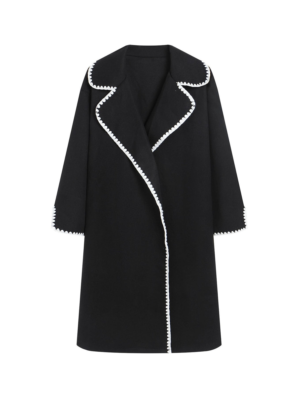 Women's elegant coat with stylish turn-down collar and contrasting decorative stitching NOVAE