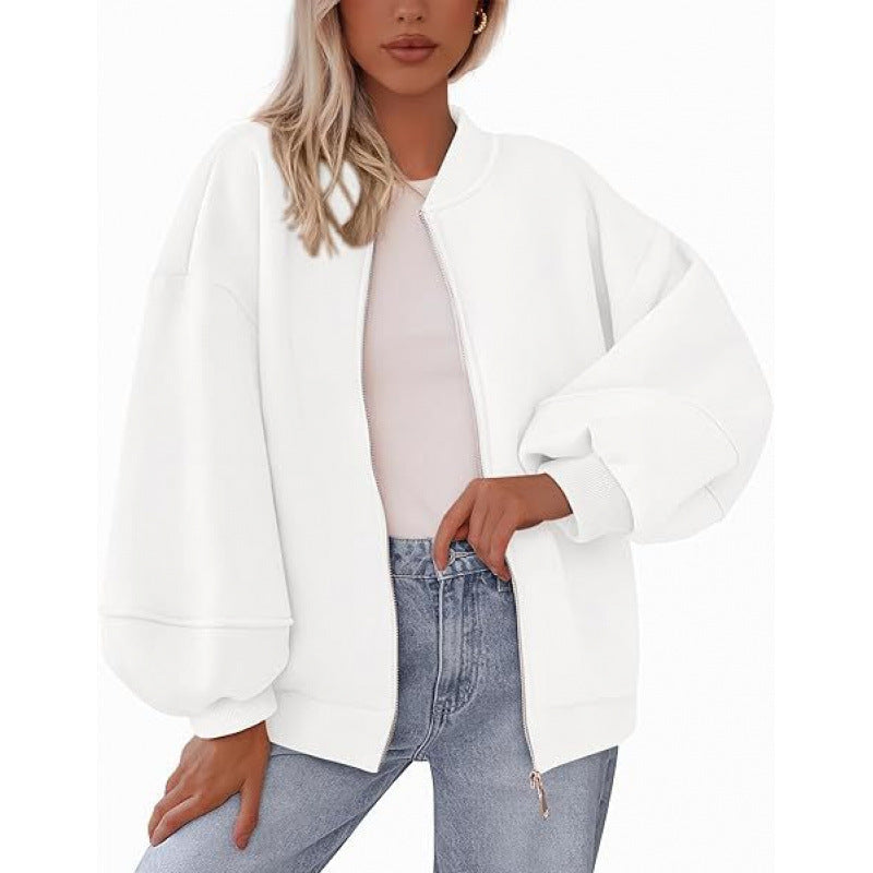 Women's casual oversized jacket with zipper and balloon sleeves NOVAE