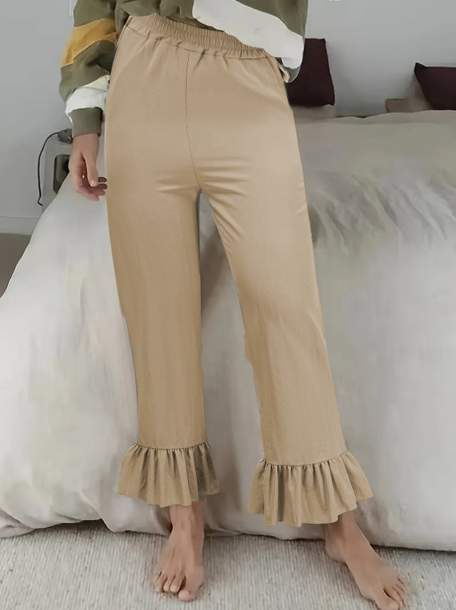 Women's casual trousers with ruffled trim NOVAE