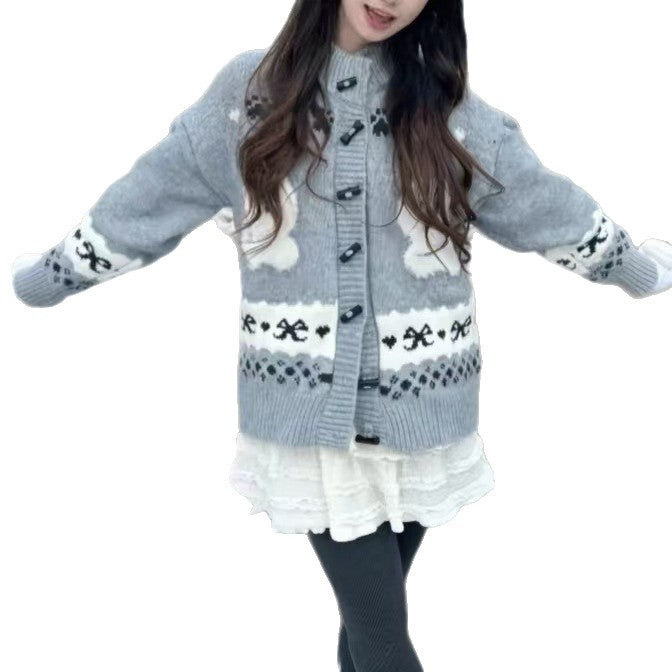 Women's patterned cardigan with animal motif and button details NOVAE