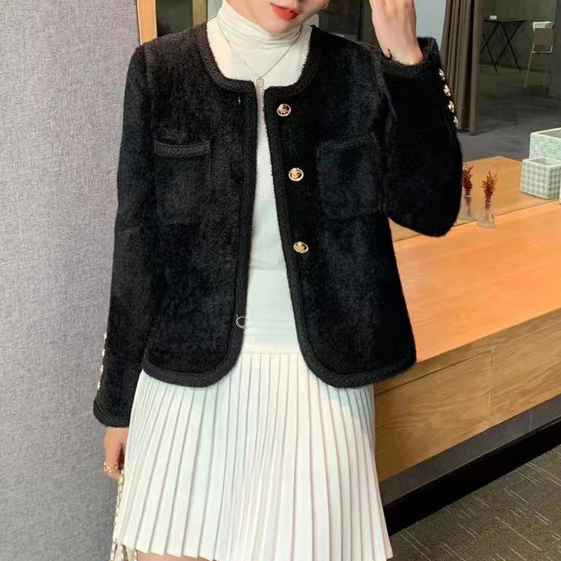 Women's elegant cardigan with gold buttons and fine texture NOVAE