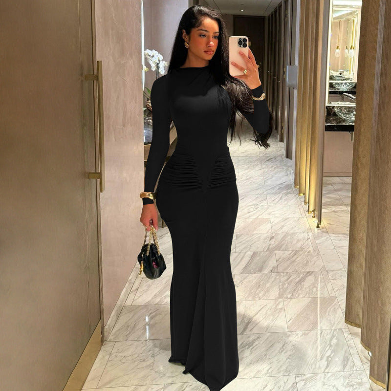 Women's Elegant Long-Sleeve Maxi Dress with Figure-Shaping Design NOVAE