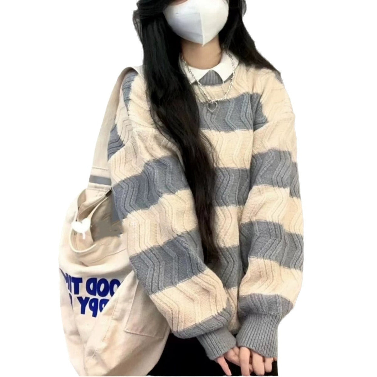 Women's Fashionable Knit Sweater with Textured Wave Pattern NOVAE