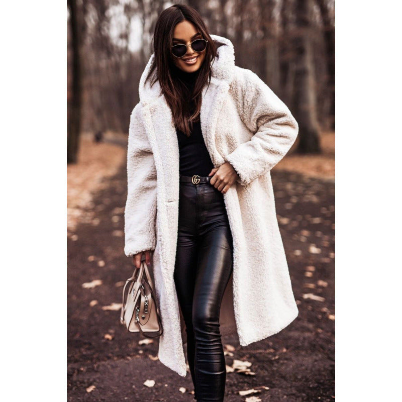 Women's cozy teddy coat with hood and button closure NOVAE
