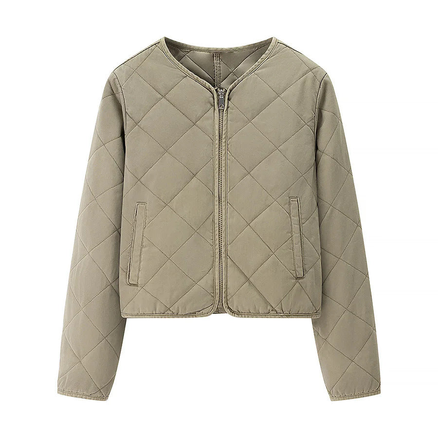 Women's quilted transitional jacket with practical pockets and elegant stand-up collar NOVAE