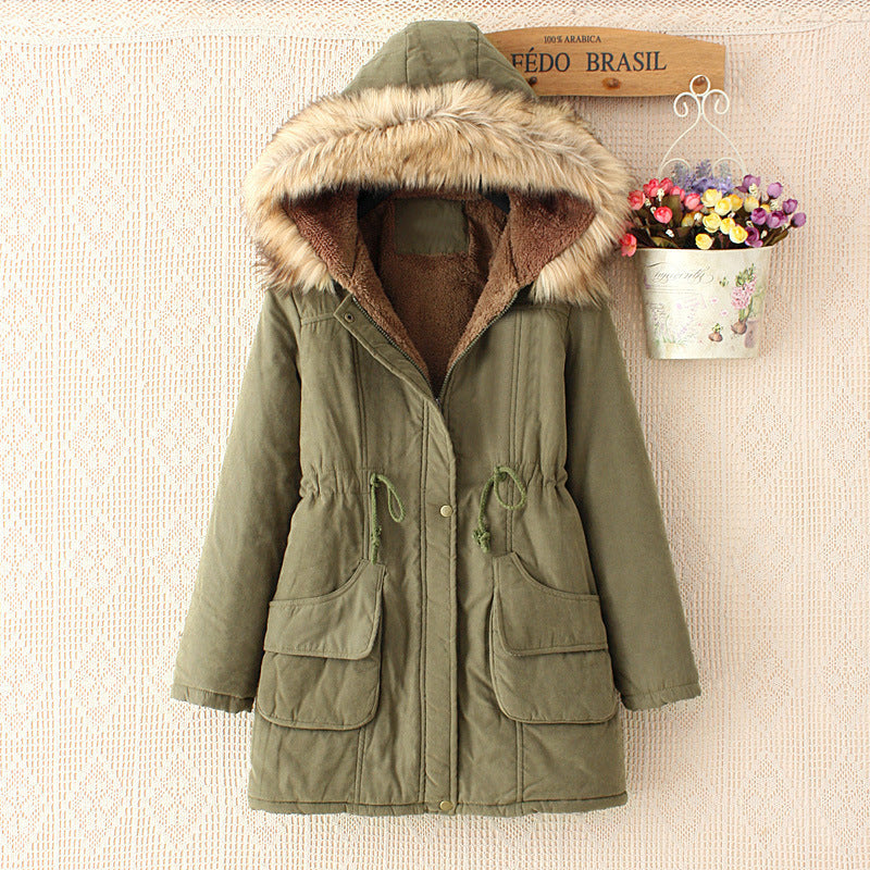 Women's lined parka jacket with detachable faux fur collar and practical pockets NOVAE
