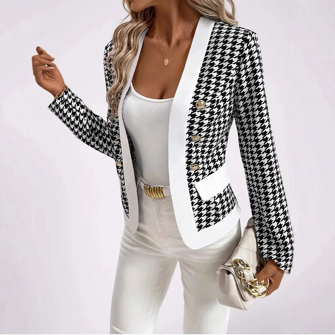 Women's Modern Blazer Jacket with Houndstooth Pattern and Elegant Buttons NOVAE
