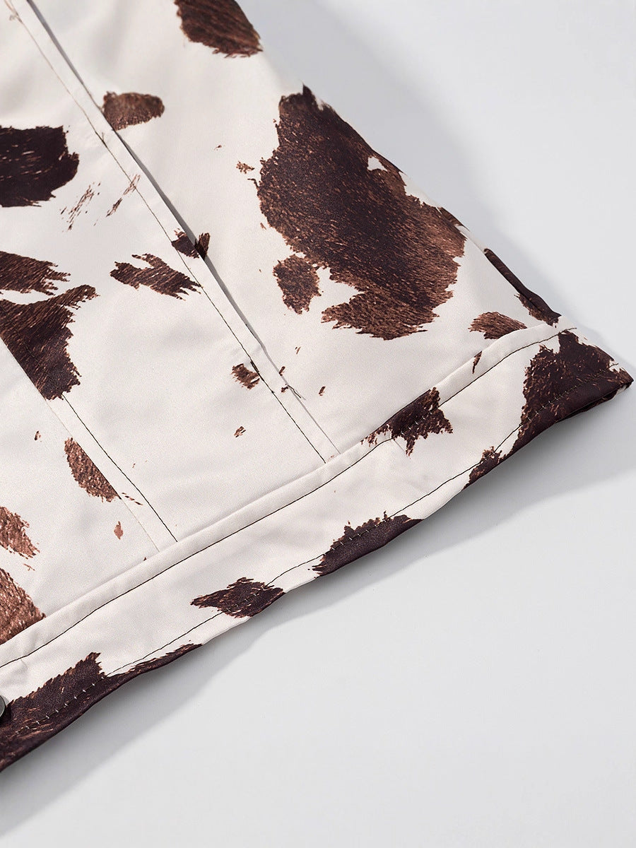 Women's casual denim jacket in a modern cow print design NOVAE