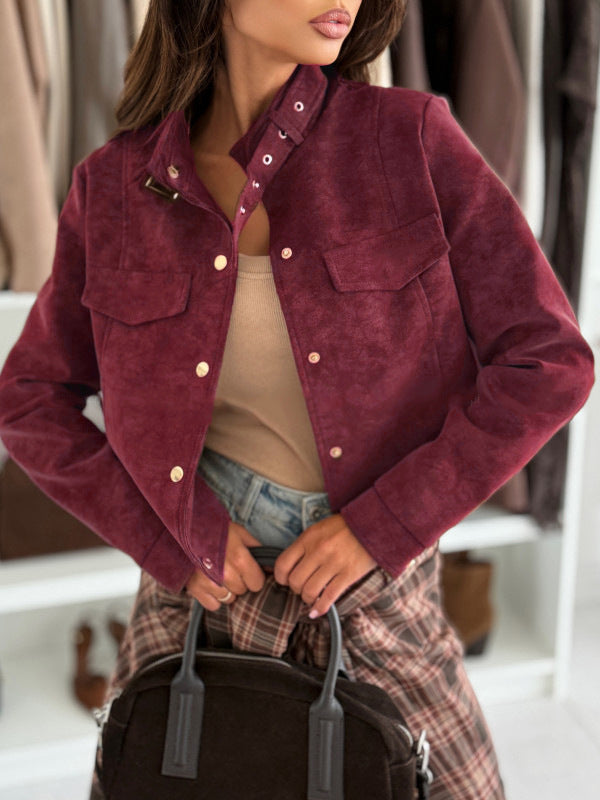 Women's elegant jacket in soft suede with button details NOVAE