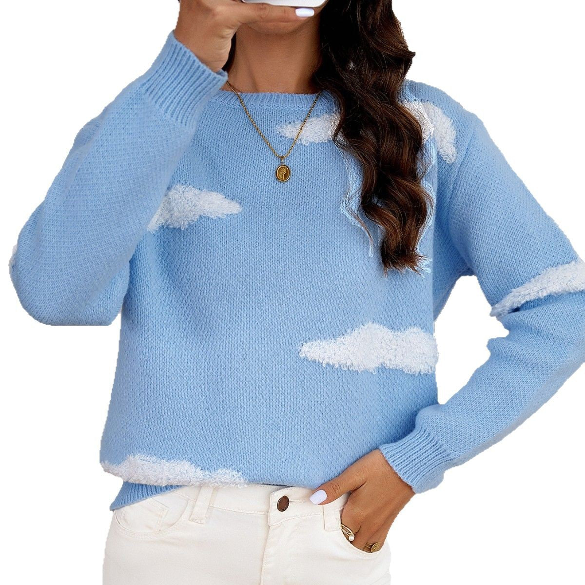 Women's Cozy Sweater with Cloud Pattern NOVAE