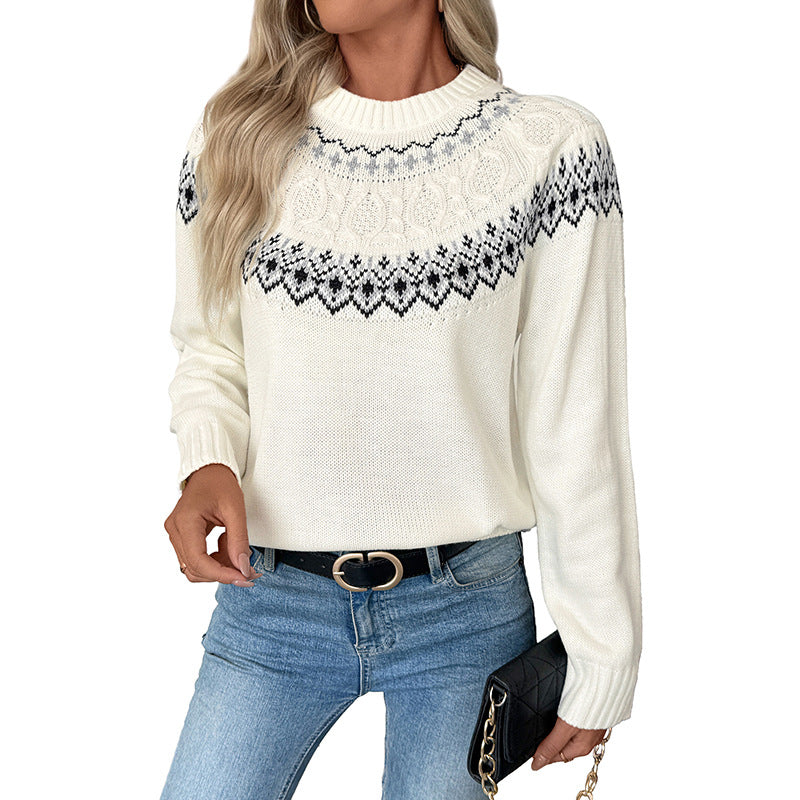 Women's knitted sweater with traditional Norwegian pattern NOVAE