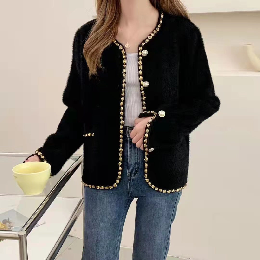 Women's elegant cardigan with decorative pearl buttons and fine texture NOVAE