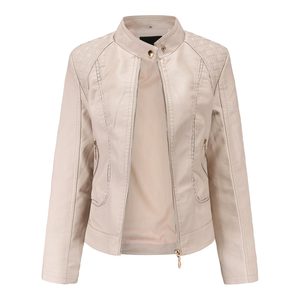 Women's faux leather jacket with fashionable quilted details NOVAE