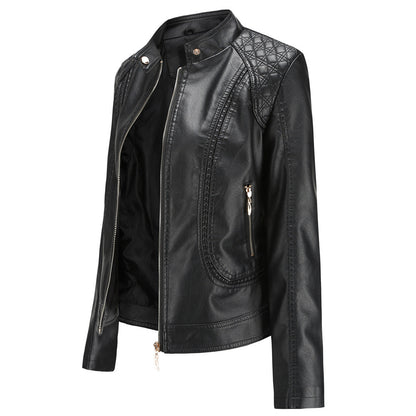 Women's faux leather jacket with fashionable quilted details NOVAE