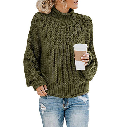 Women's chunky knit sweater with high collar and wide cut NOVAE