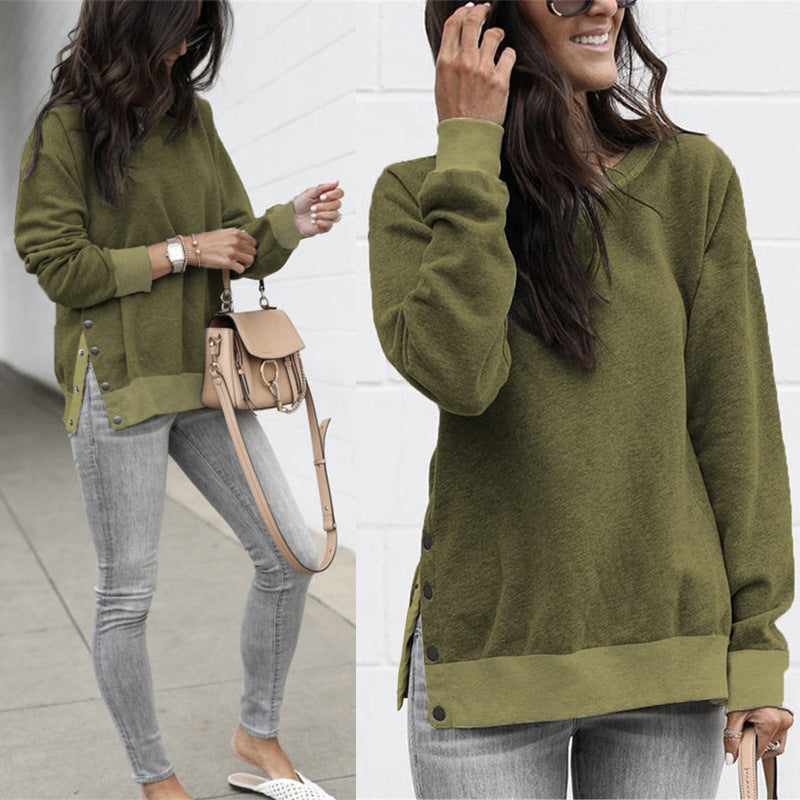 Women's casual sweatshirt with side snap buttons NOVAE