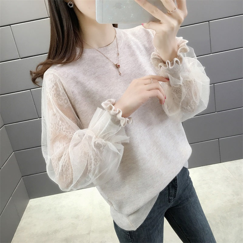 Women's pullover with transparent, voluminous sleeves NOVAE