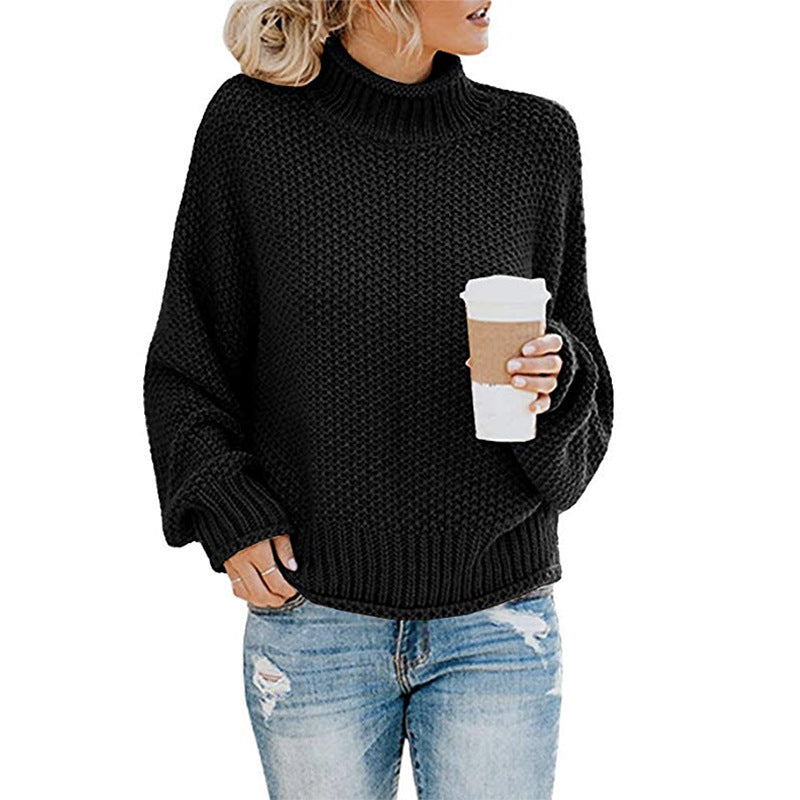 Women's chunky knit sweater with high collar and wide cut NOVAE