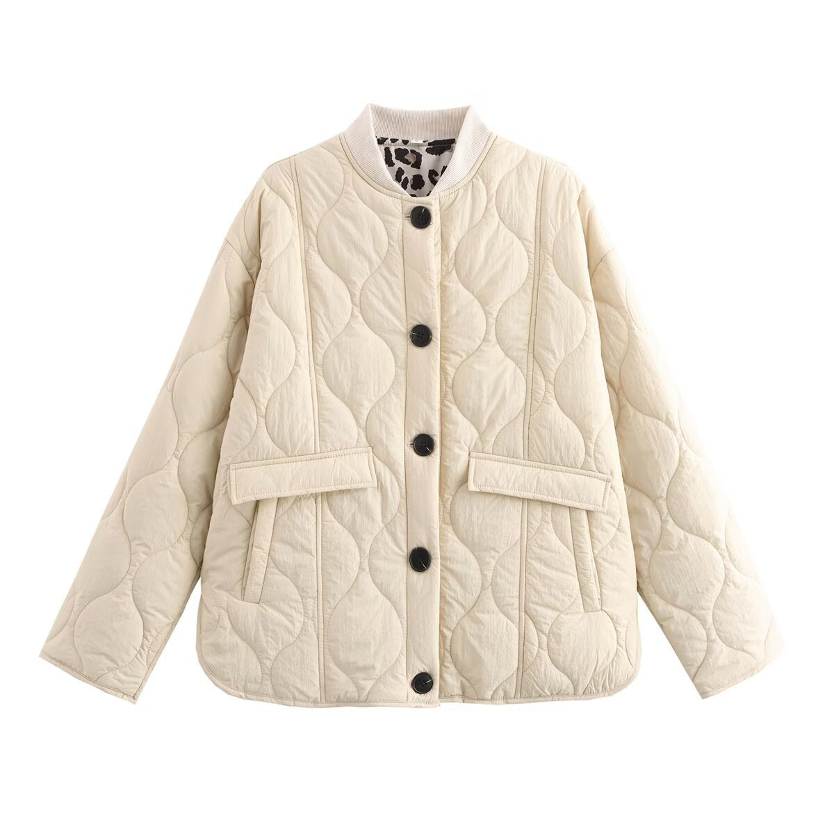 Women's quilted transitional jacket with practical pockets and fashionable stand-up collar NOVAE