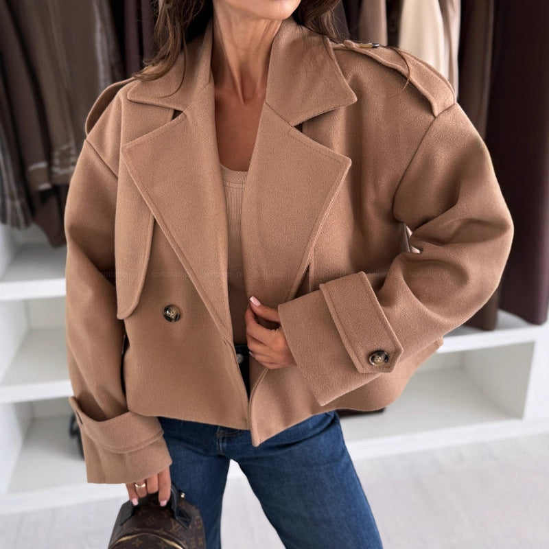 Women's trendy cropped blazer jacket with double button placket and wide lapel NOVAE