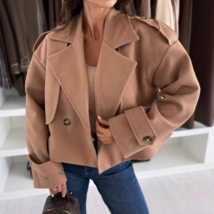 Women's trendy cropped blazer jacket with double button placket and wide lapel NOVAE