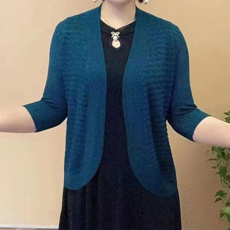 Women's cardigan with 3/4 sleeves and textured pattern NOVAE