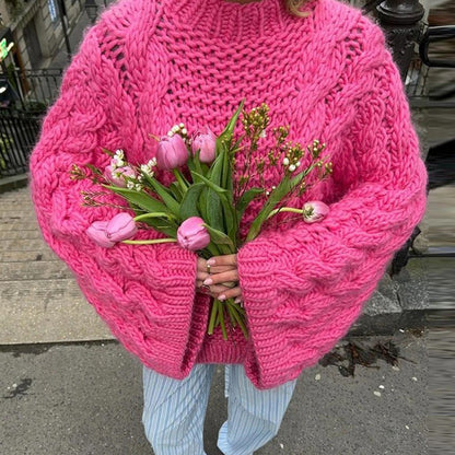 Women's chunky knit sweater with oversized sleeves NOVAE