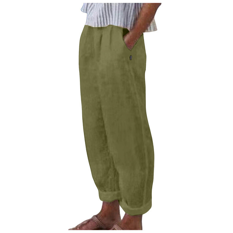 Women's Comfortable Linen Trousers with a Loose Fit and Side Pockets NOVAE