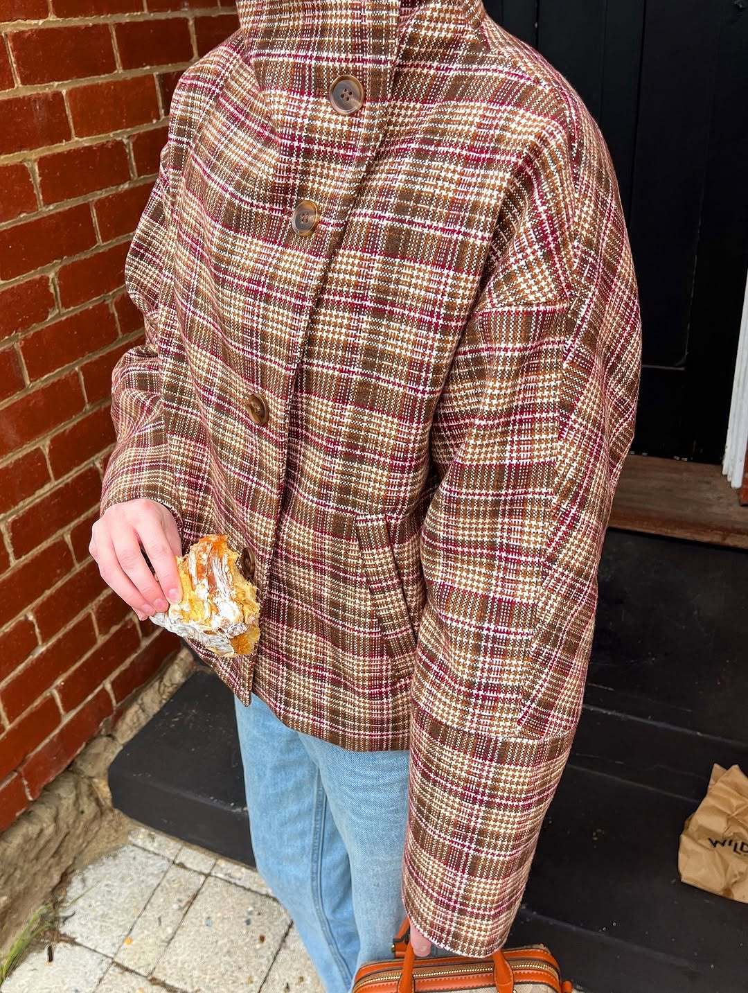 Women's Checkered Oversized Jacket with High Collar and Unique Button Placket NOVAE