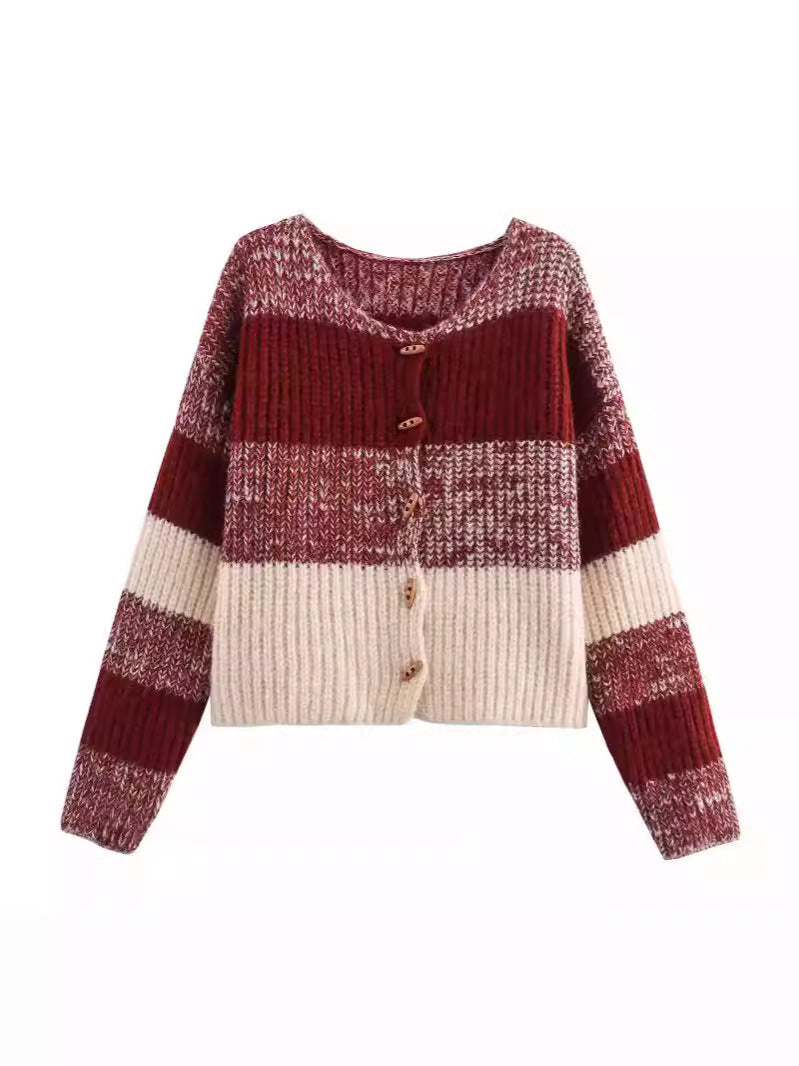 Women's cardigan with elastic rib design and wooden buttons NOVAE