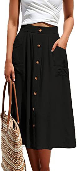 Women's midi skirt with button placket and practical pockets NOVAE