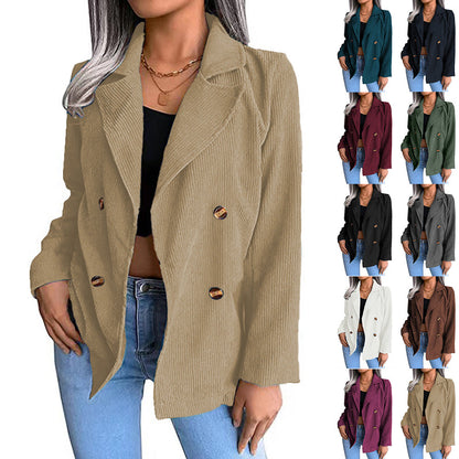 Women's fashionable corduroy jacket with double button placket NOVAE