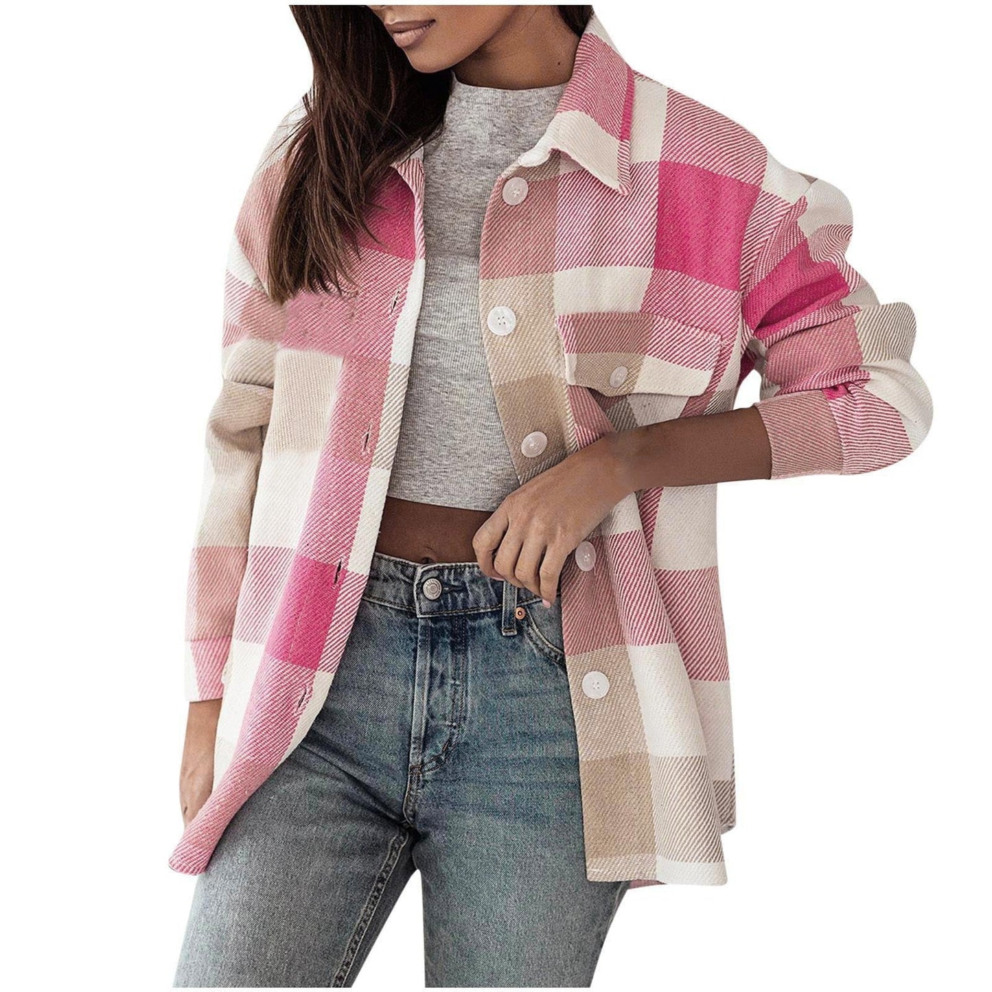 Women's Checked Overshirt Jacket with Chest Pockets NOVAE