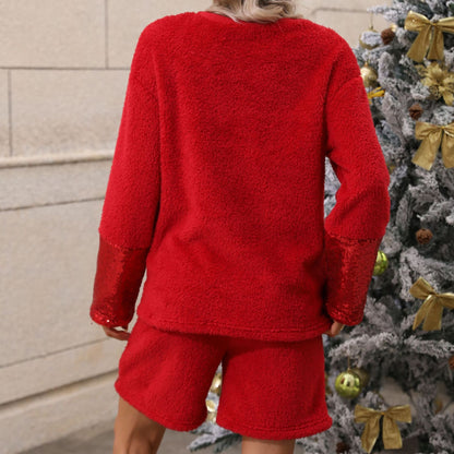 Women's Cozy Fleece Set with Shiny Shorts and Soft Top NOVAE