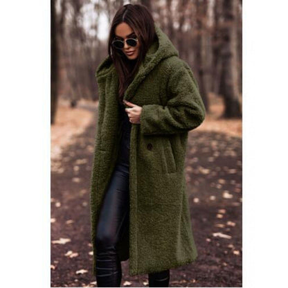 Women's cozy teddy coat with hood and button closure NOVAE