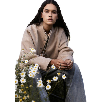 Women's fashionable oversized wool jacket with button closure and relaxed fit NOVAE