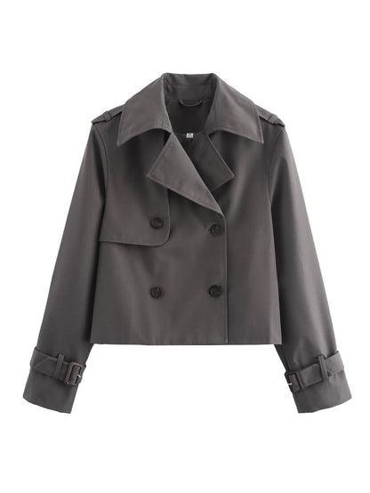Women's cropped trench jacket with double button placket and adjustable sleeves NOVAE