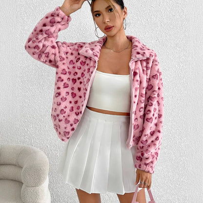 Women's fleece jacket with fashionable leopard print NOVAE