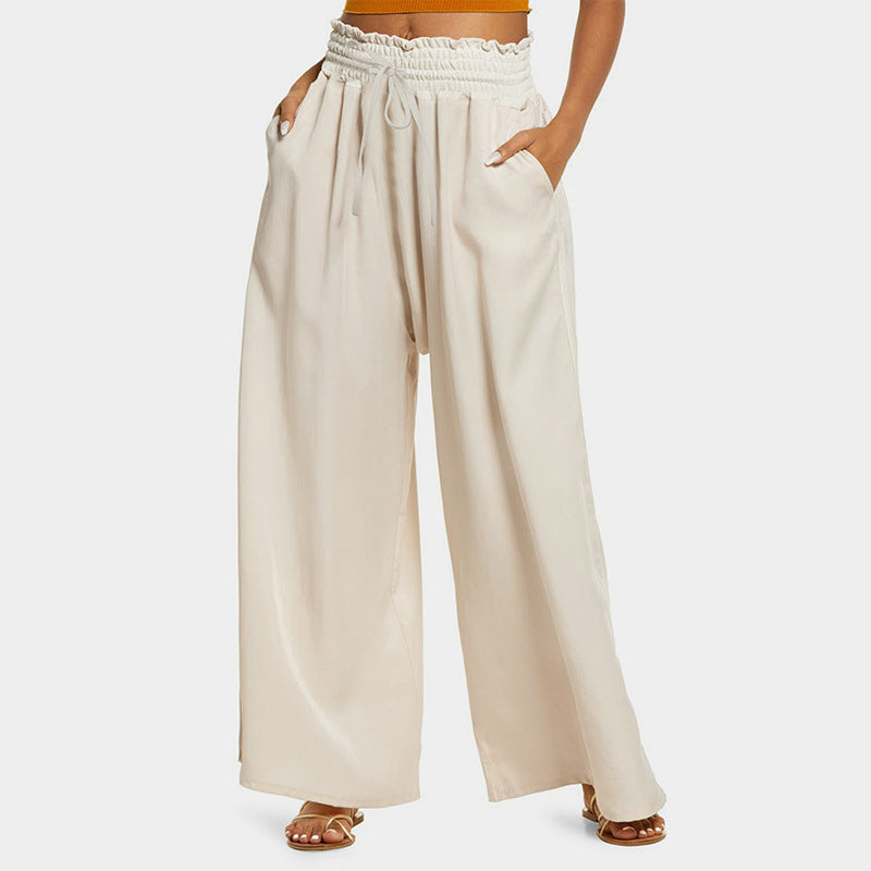Women's wide-leg palazzo trousers with elasticated waistband and practical pockets NOVAE